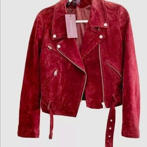 Vigoss Suede Moto Leather Jacket Red With Zippers.